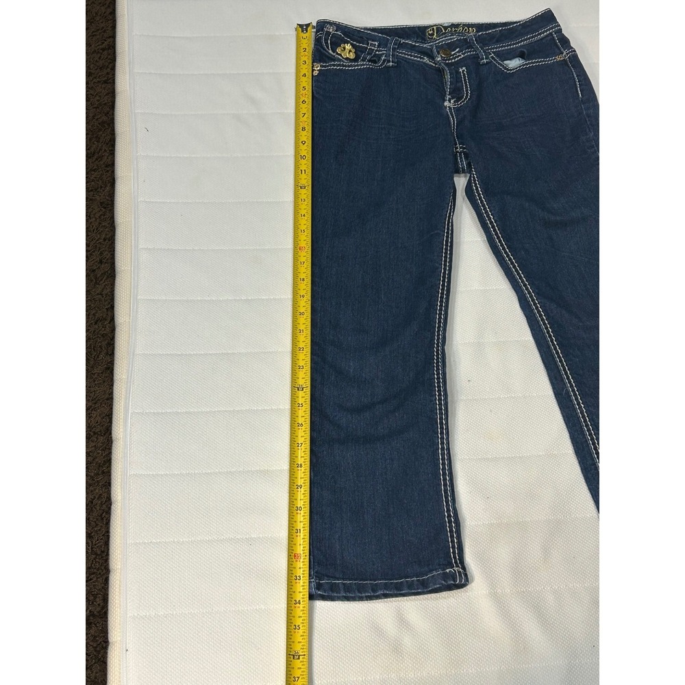 Dereon Girls Dark Wash Denim Jeans Gold Accent Size 7/8 Rhinestone - Picture 5 of 11